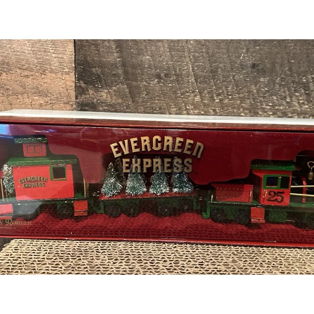 Vintage Roman Inc. Wooden Evergreen Express 1986 Mini Christmas Display Train‎